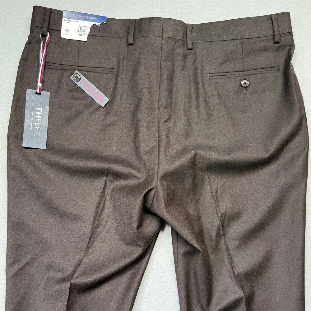 Tommy Hilfiger Men's Modern-Fit Stretch 100% Wool Suit Pants Brown 38x32 $190
